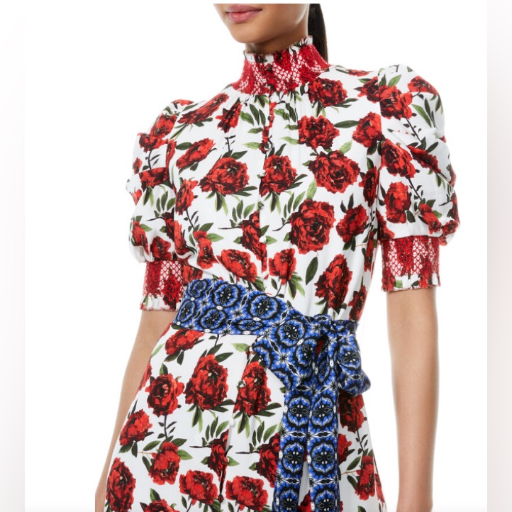 Alice + Olivia Silva Floral Mock Neck Midi Dress